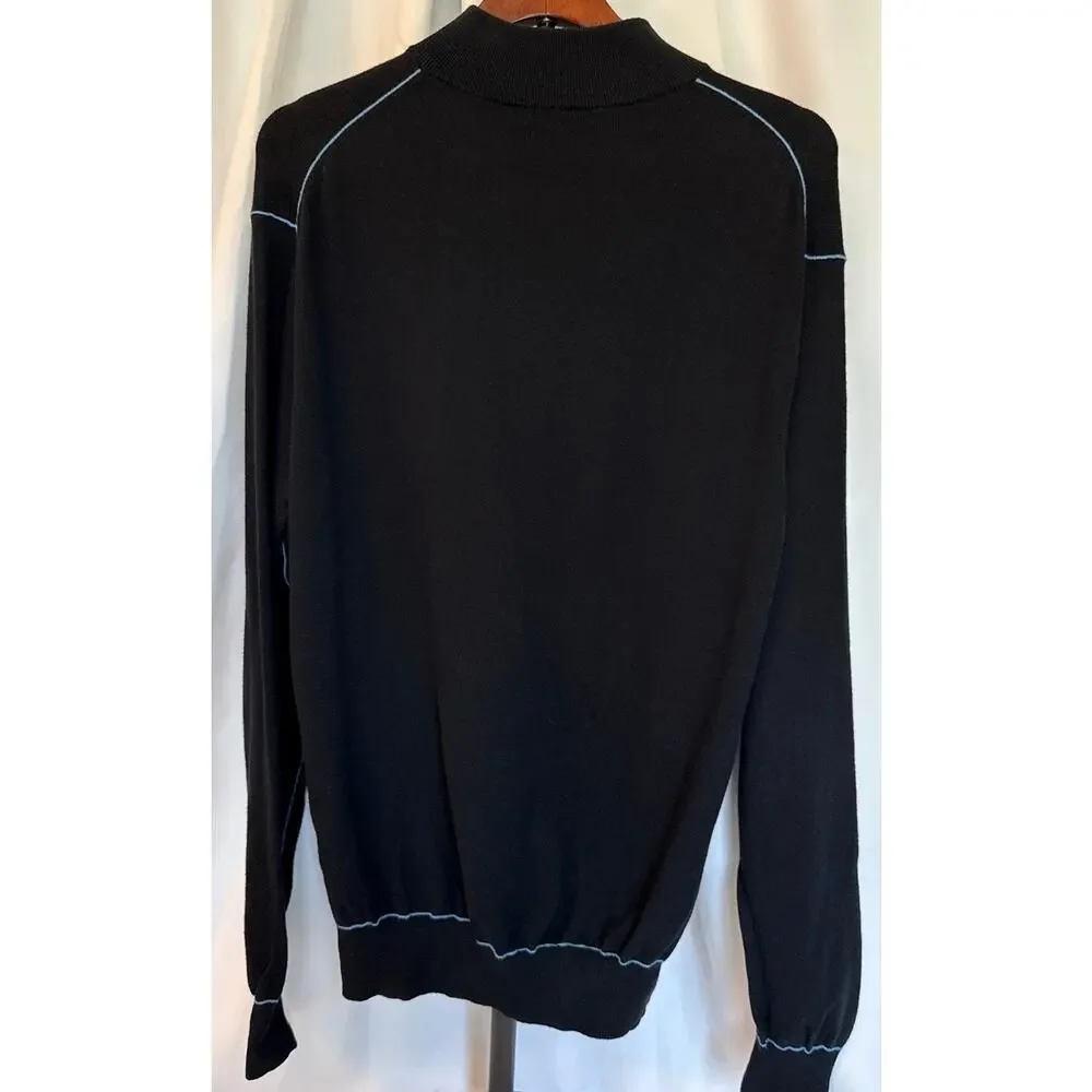Peter Millar Mens 1/4 Zip Pullover Sweatshirt Black Blue Trim Cotton Cashmere M